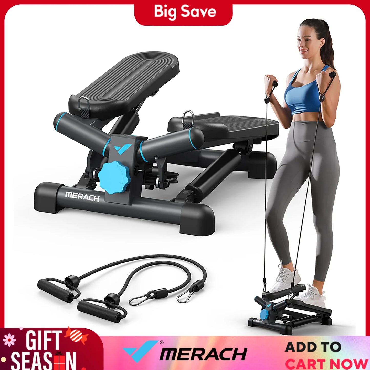 Merach Mini Stepper for Exercise Twist Stair Stepper 330 Pounds Capacity with Resistance Band Fitness Equipment