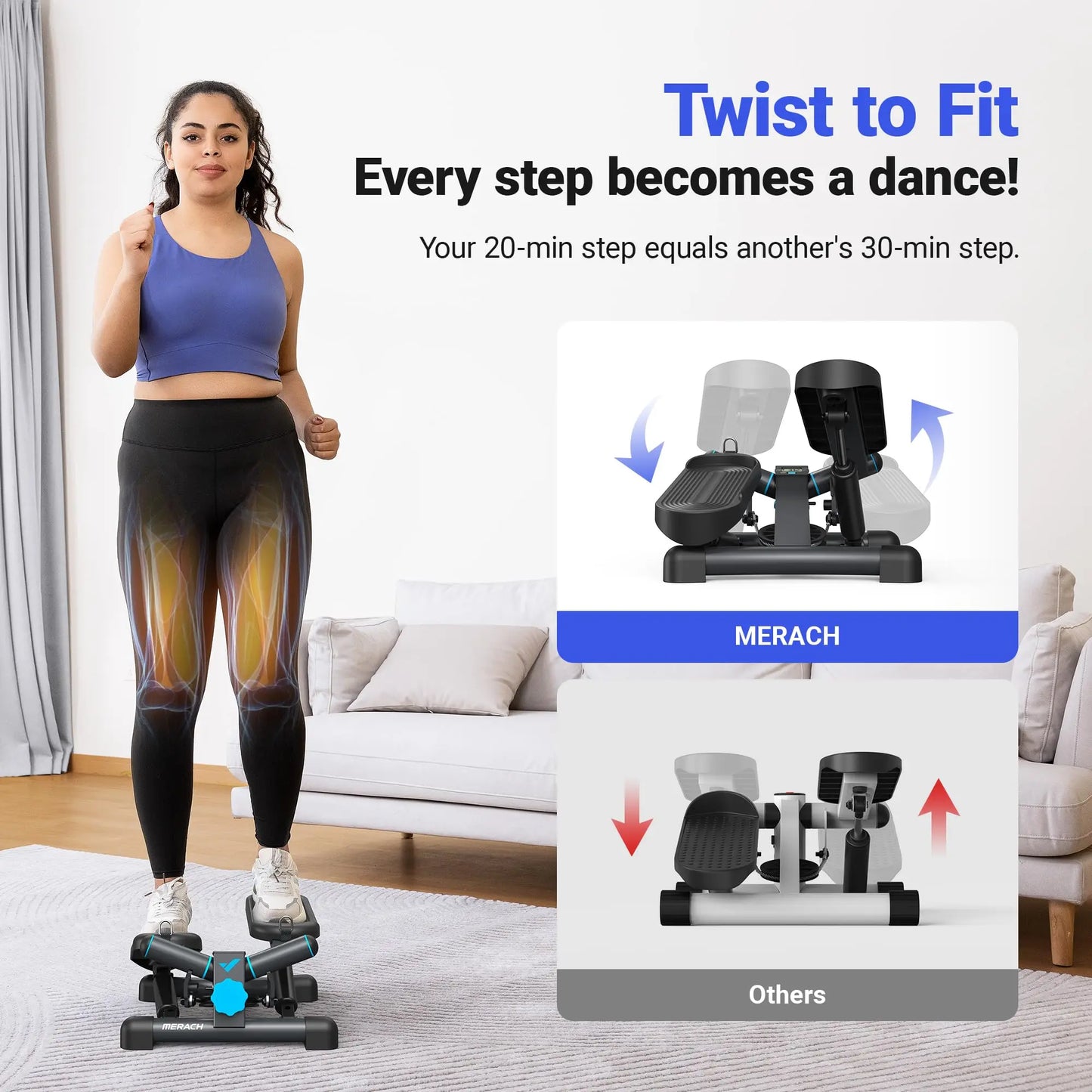 Merach Mini Stepper for Exercise Twist Stair Stepper 330 Pounds Capacity with Resistance Band Fitness Equipment