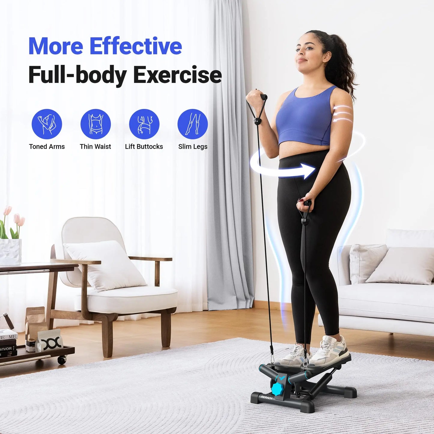 Merach Mini Stepper for Exercise Twist Stair Stepper 330 Pounds Capacity with Resistance Band Fitness Equipment