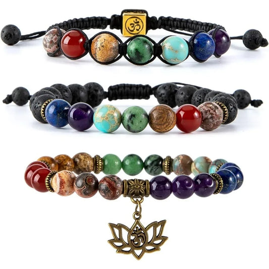 Chakra Bead Bracelets for Women 8mm 7 Chakra Bracelet Set with Real Stones Yoga Gemstone Jewelry 3 Pack