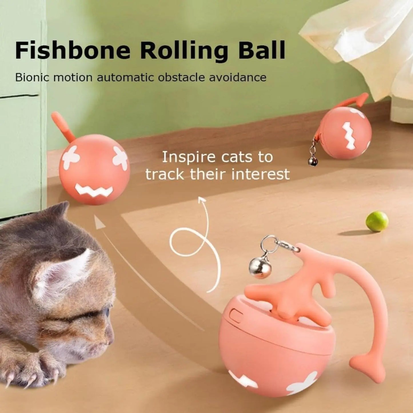 Pet Toy Fish Bone Spinning Ball for Cats Automatic Electric Teasing Toy to Relieve Boredom