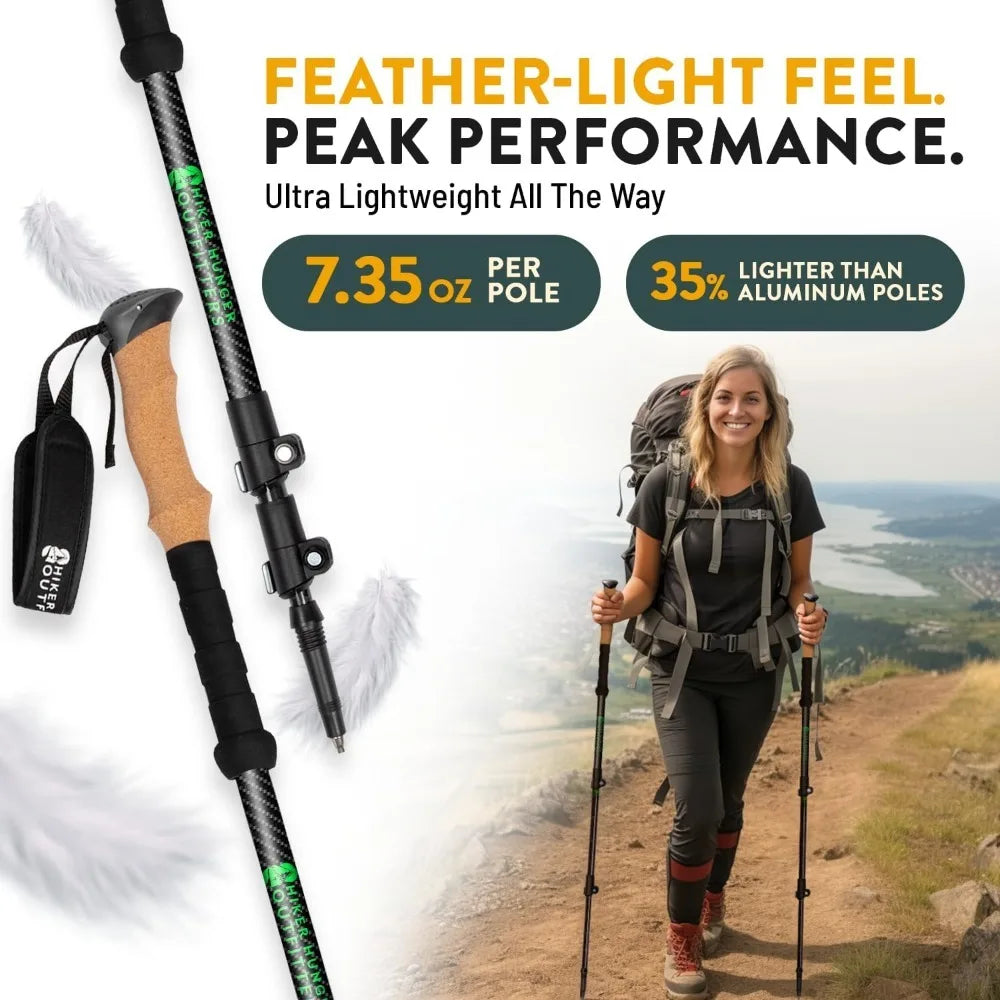 Hot Sale - 100% Carbon Fiber Trekking Poles by USA Brand - Ultra Strong Lightweight Collapsible Hiking Poles with Cork