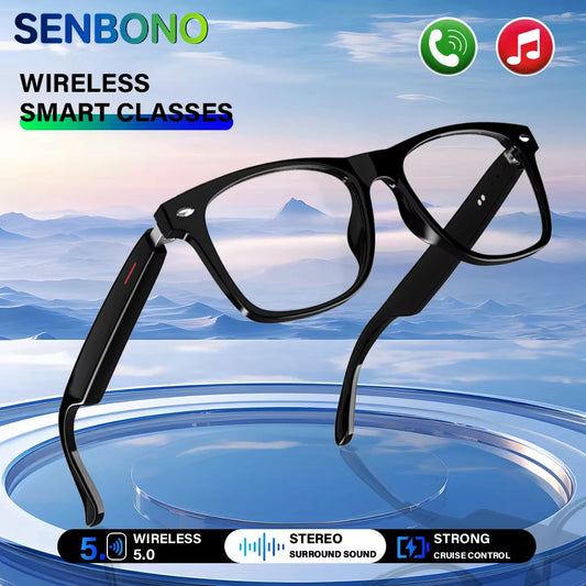 Senbono New Smart Wireless Bluetooth Glasses Music Listening Phone Answering Fashion Anti Blue Light Glasses