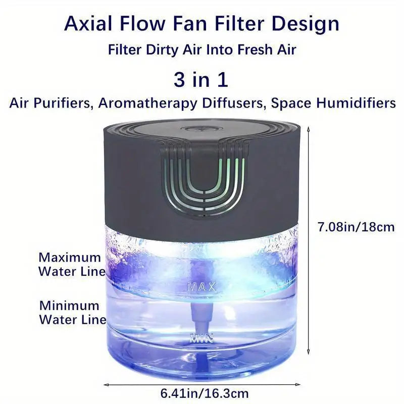 3 In 1 Air Purifier Aromatherapy Diffuser Humidifier Portable Desk Device With LED Light