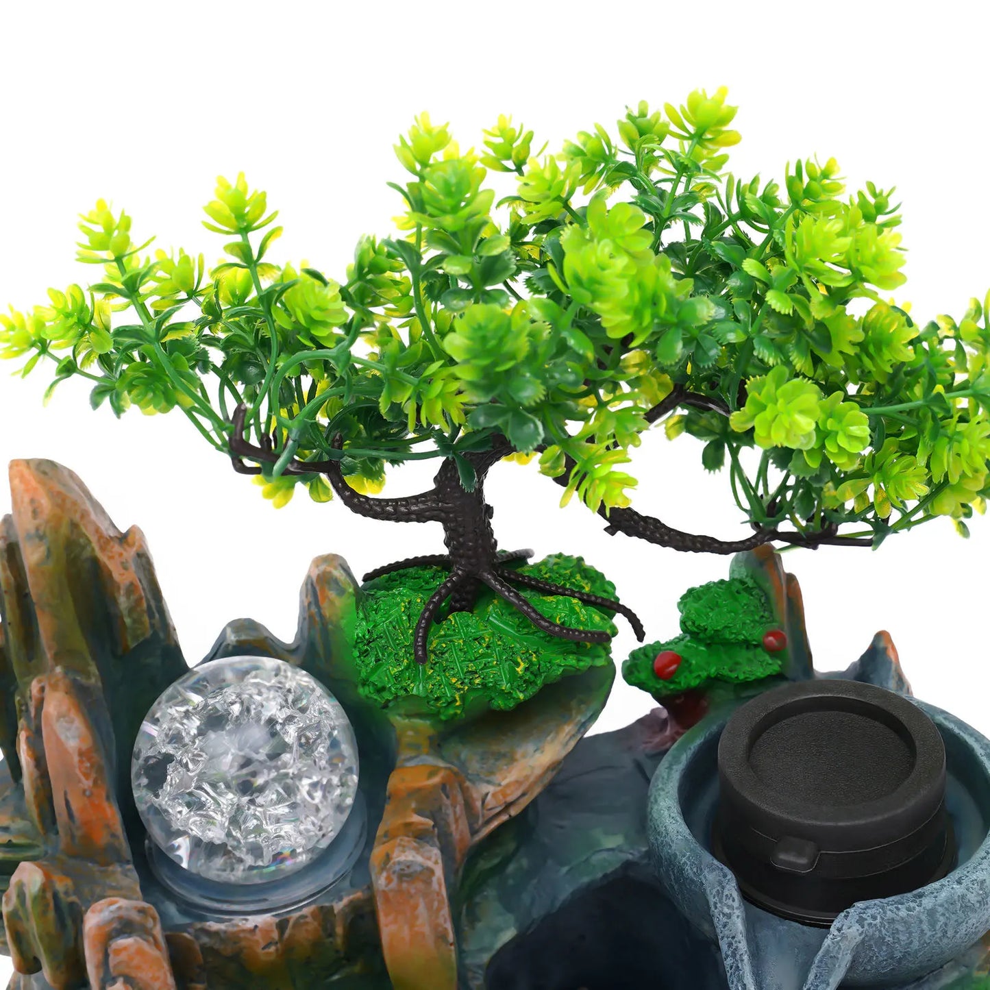 Bonsai Tree Rock Water Fountains Indoor Tabletop Waterfall with LED Light Desktop Decoration Home Decor Office Gifts