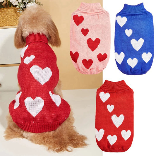 Cute Dog Sweater with Heart Pattern Warm Pet Jumper Cat Puppy Coat Jacket Winter Knitwear for Small and Big Dogs