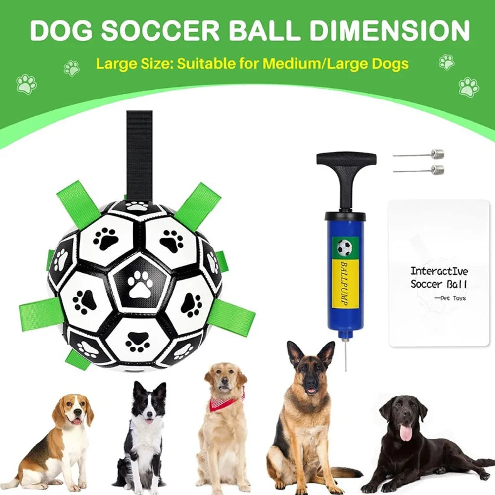 Durable Soccer Pet Toy With Straps For Dogs Chewing Training Playing Teeth Cleaning Interactive Retrieval