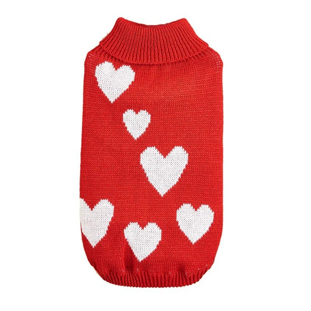 Cute Dog Sweater with Heart Pattern Warm Pet Jumper Cat Puppy Coat Jacket Winter Knitwear for Small and Big Dogs