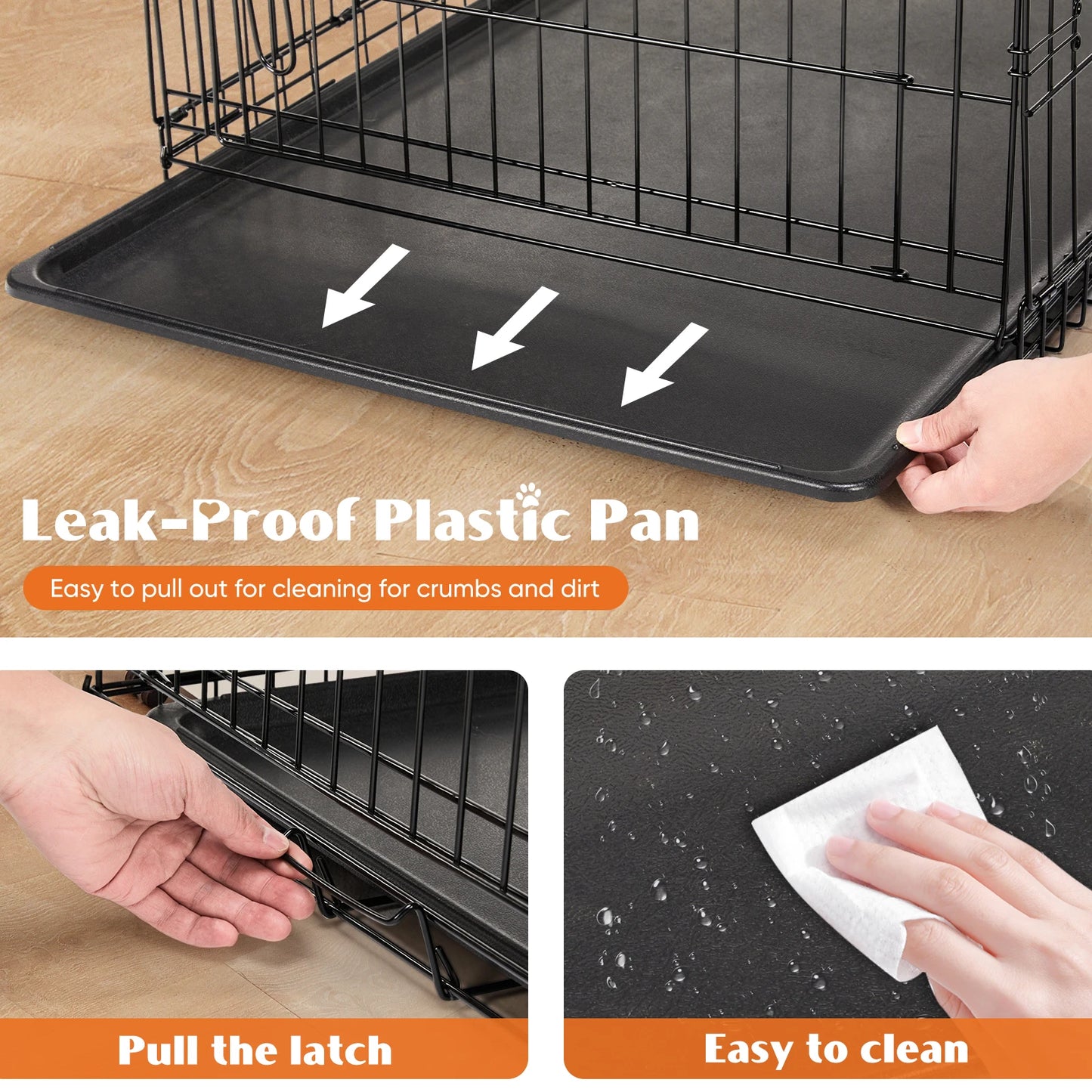 JHK Double Door Folding Metal Wire Dog Cage with Plastic Leak Proof Pan Tray Extra Large Pet Kennel for Indoor and Outdoor Travel