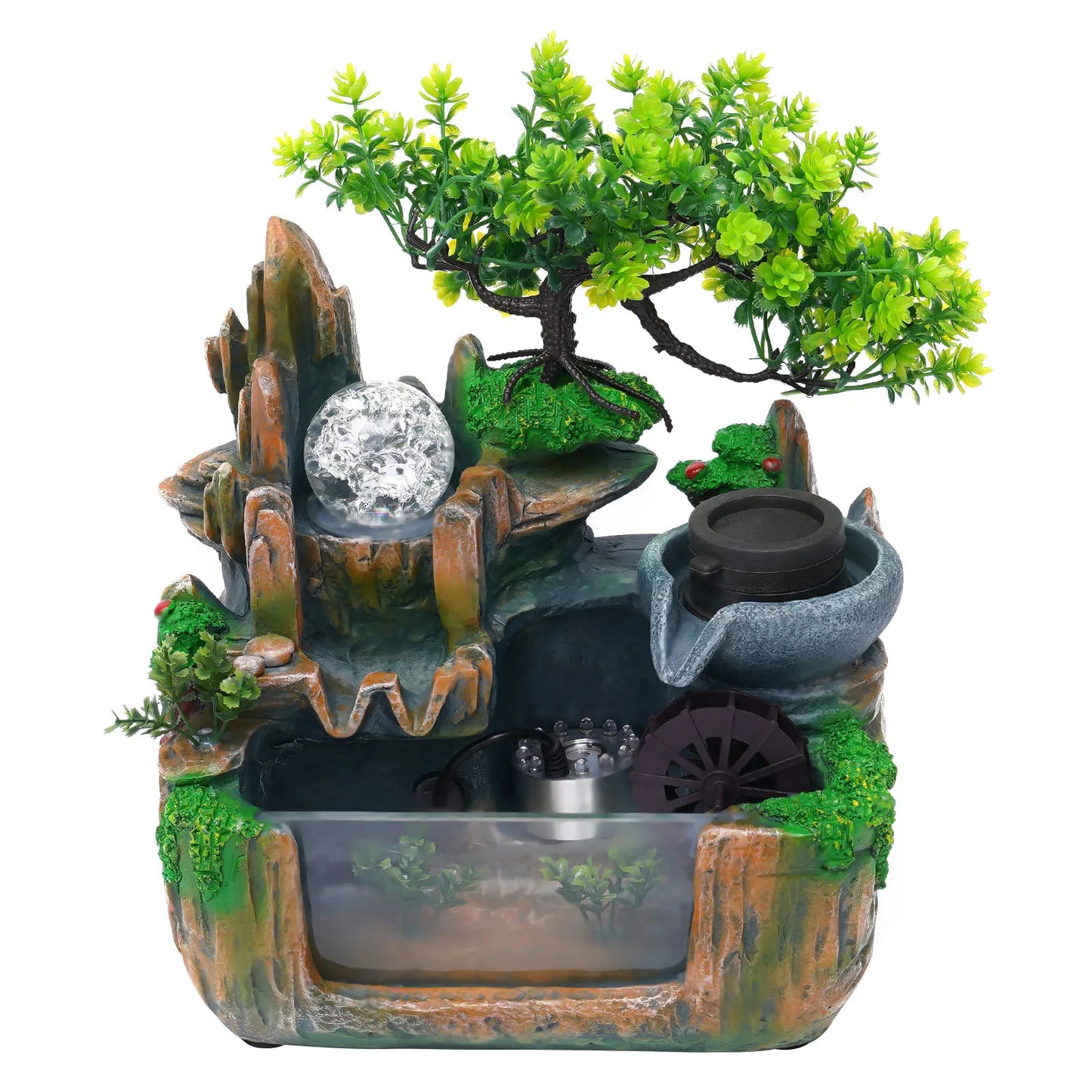 Bonsai Tree Rock Water Fountains Indoor Tabletop Waterfall with LED Light Desktop Decoration Home Decor Office Gifts