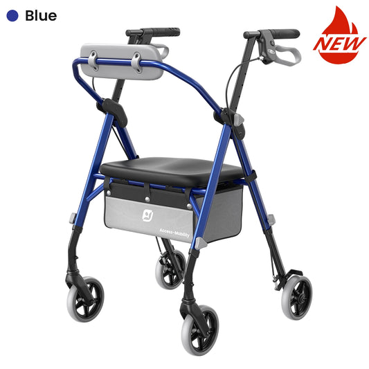 MAIDeSITe Foldable 4 Wheel Rollator Walker with Seat, Walker for Seniors with Carbon Steel , 6" Big Wheels for All Terrain