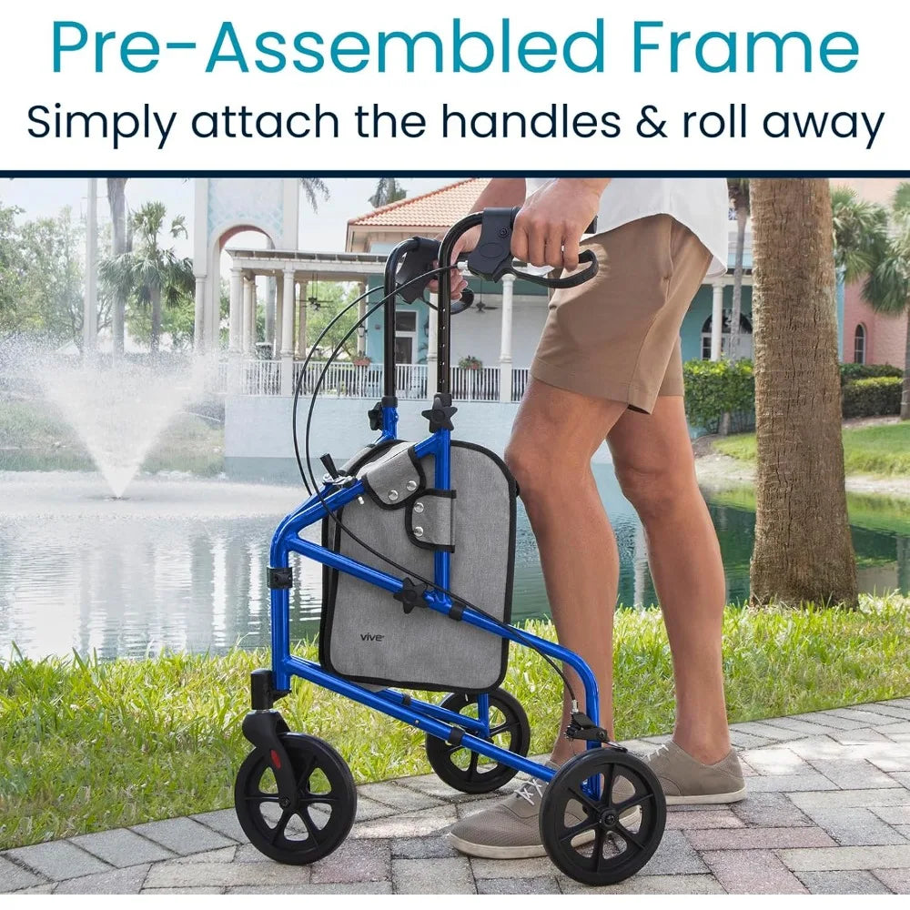3 Wheel Walker - Three Wheeled Rollator for Seniors - Lightweight, Foldable, Narrow, Heavy Duty - for Elderly Men Women