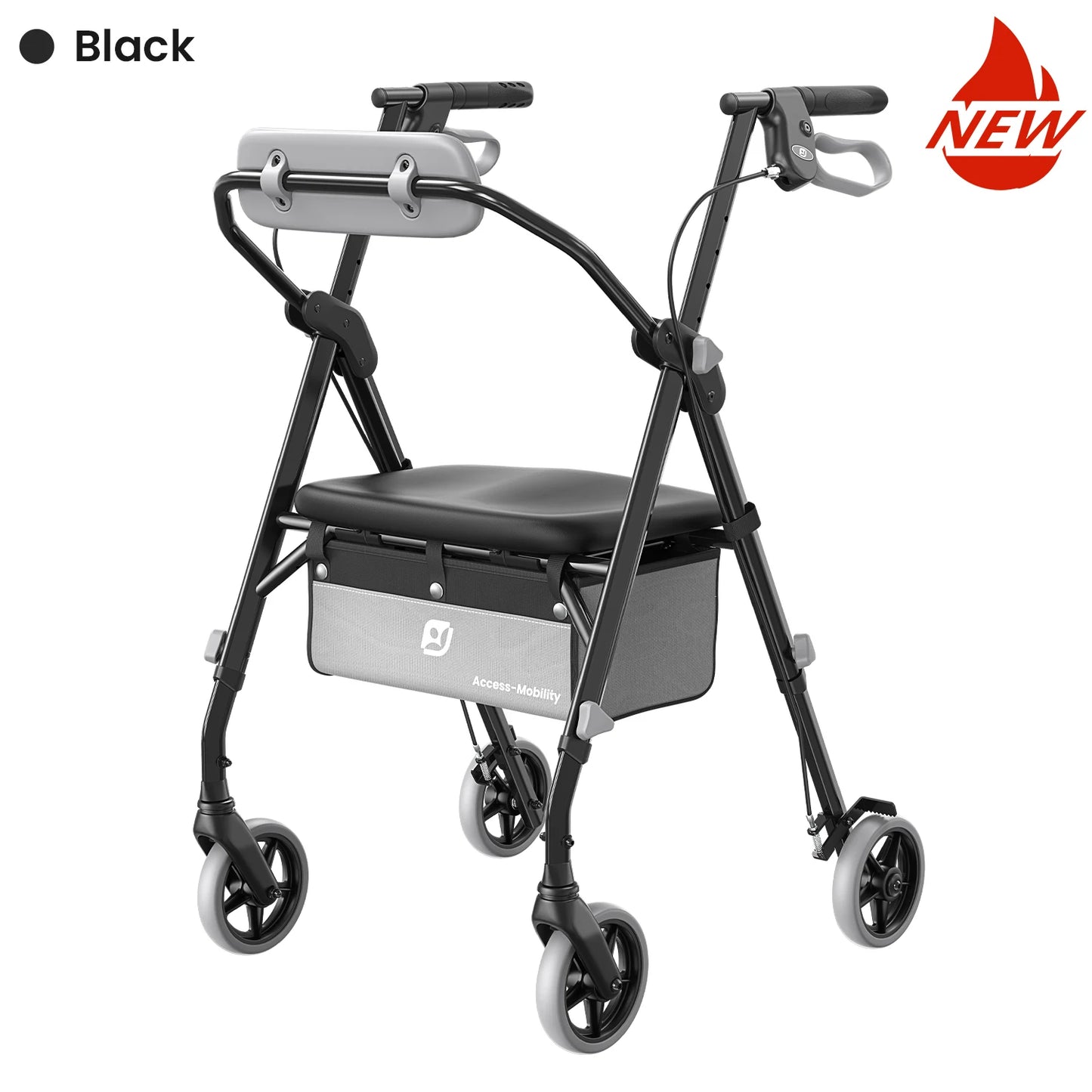 MAIDeSITe Foldable 4 Wheel Rollator Walker with Seat, Walker for Seniors with Carbon Steel , 6" Big Wheels for All Terrain