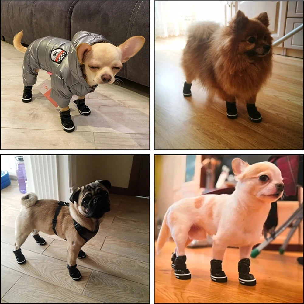 4 Pcs Set Pet Dog Winter Rain Shoes Waterproof Dogs Snow Boots Puppy Slip Shoes for Small Medium Dogs Yorkie Footwear