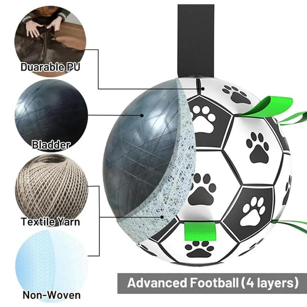 Durable Soccer Pet Toy With Straps For Dogs Chewing Training Playing Teeth Cleaning Interactive Retrieval