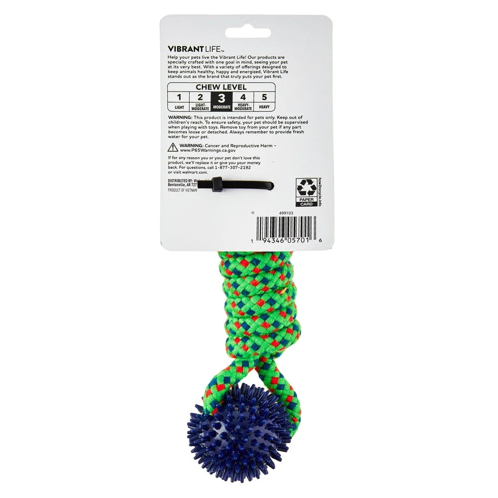 Durable Dog Chew Toy with Rope Coil and Spiky Balls for Tug of War and Fetch Play for Moderate Chewers