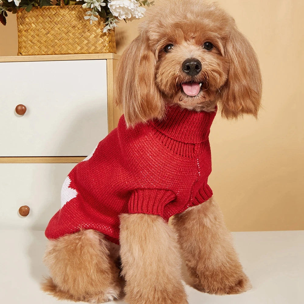 Cute Dog Sweater with Heart Pattern Warm Pet Jumper Cat Puppy Coat Jacket Winter Knitwear for Small and Big Dogs