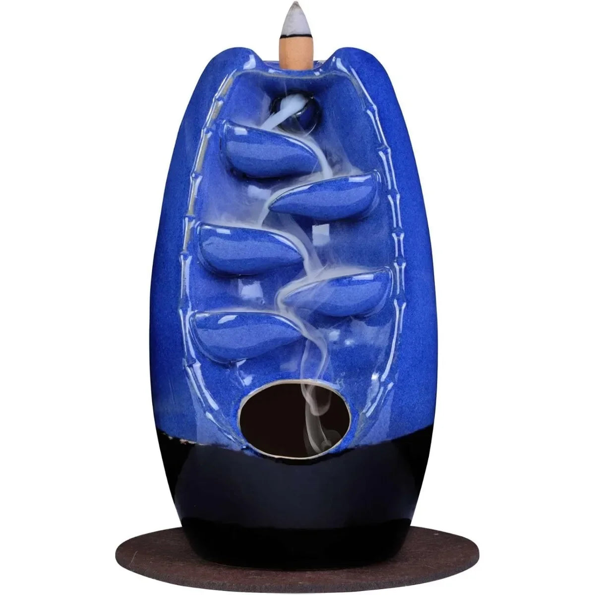 Ceramic Backflow Incense Holder Burner Waterfall Aromatherapy Ornament Home Decor with 120 Cones and 30 Sticks Navy