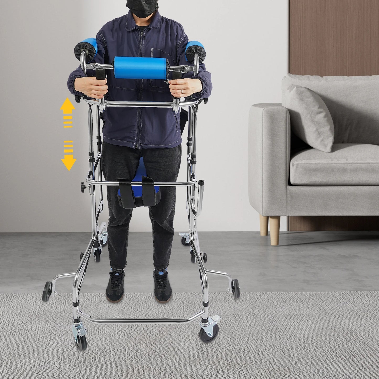 Adjustable Adult Walker Standing Rollator 8 Wheels 6 Brakes 220LBS Load Height & Width Adjustable for Elderly Mobility Aid