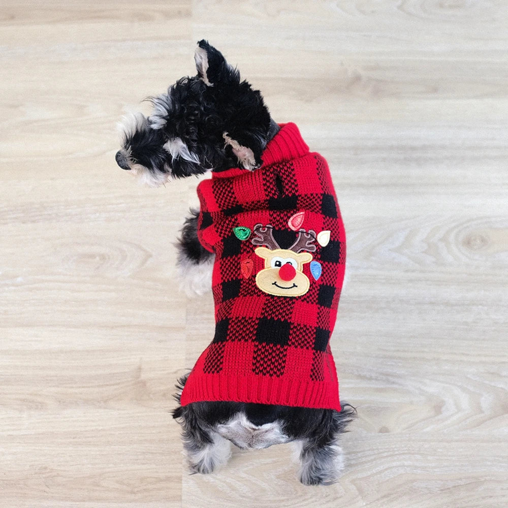 Plaid Dog Sweater Turtleneck Knitted Warm Winter Clothes for Small Medium Dogs and Cats