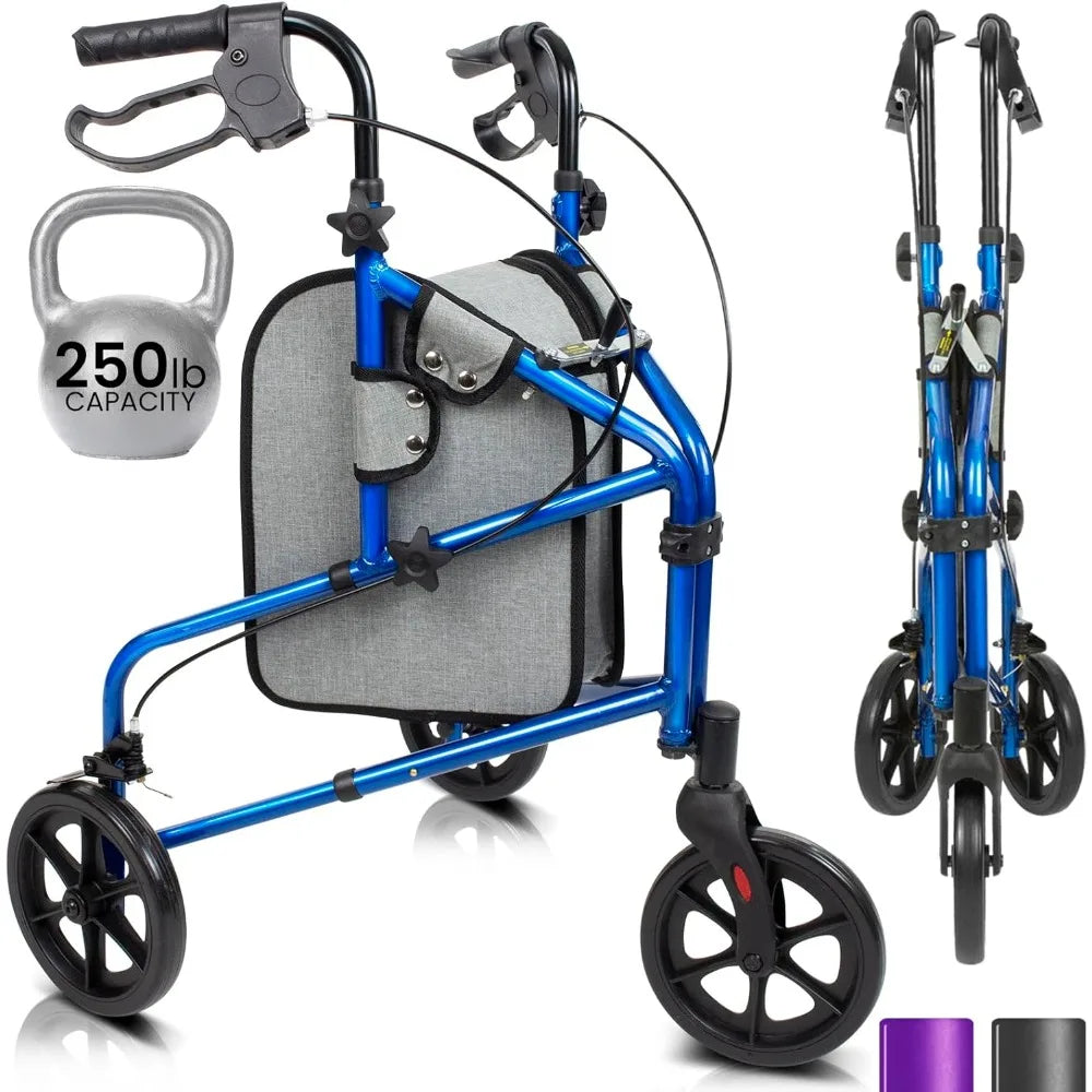 3 Wheel Walker - Three Wheeled Rollator for Seniors - Lightweight, Foldable, Narrow, Heavy Duty - for Elderly Men Women