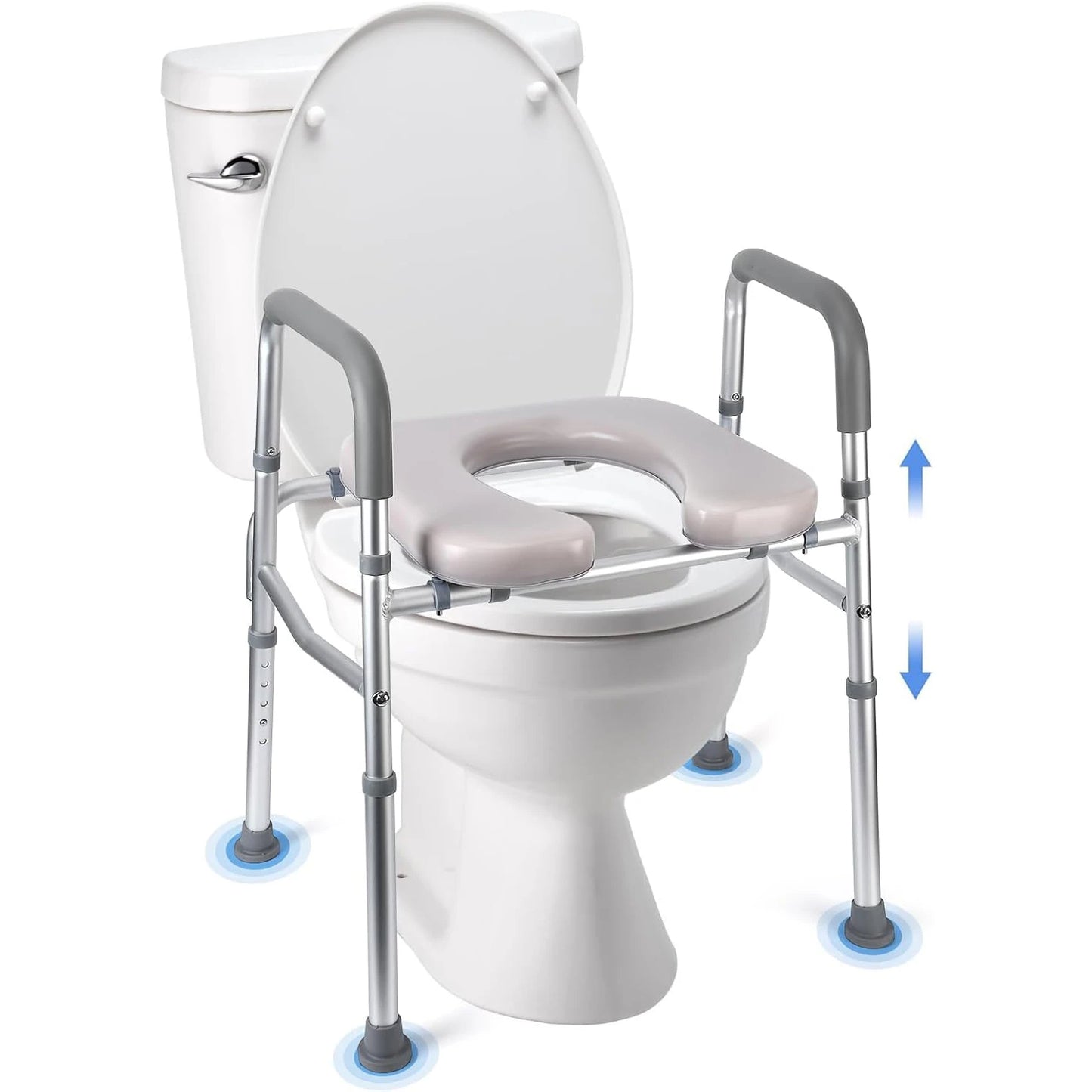 Raised Toilet Seat with 350LB Stand Alone Homecare Commode Bathroom Assist Frame Padded Seat for Elderly Disabled Handicapped