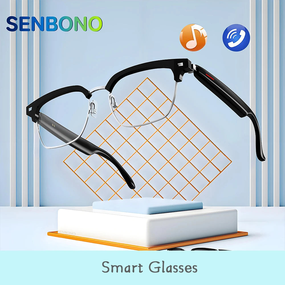 Senbono New Smart Wireless Bluetooth Glasses Music Listening Phone Answering Fashion Anti Blue Light Glasses