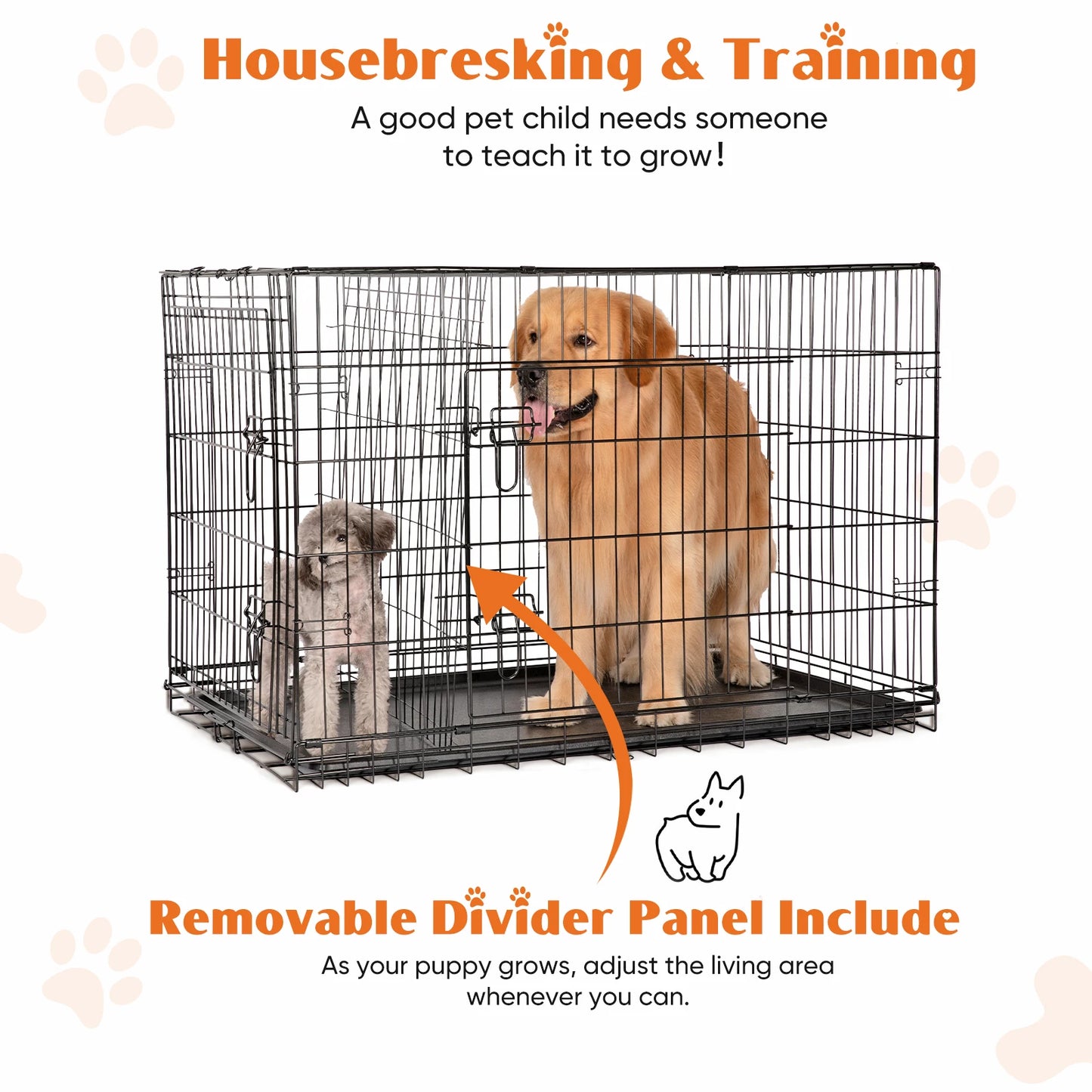 JHK Double Door Folding Metal Wire Dog Cage with Plastic Leak Proof Pan Tray Extra Large Pet Kennel for Indoor and Outdoor Travel