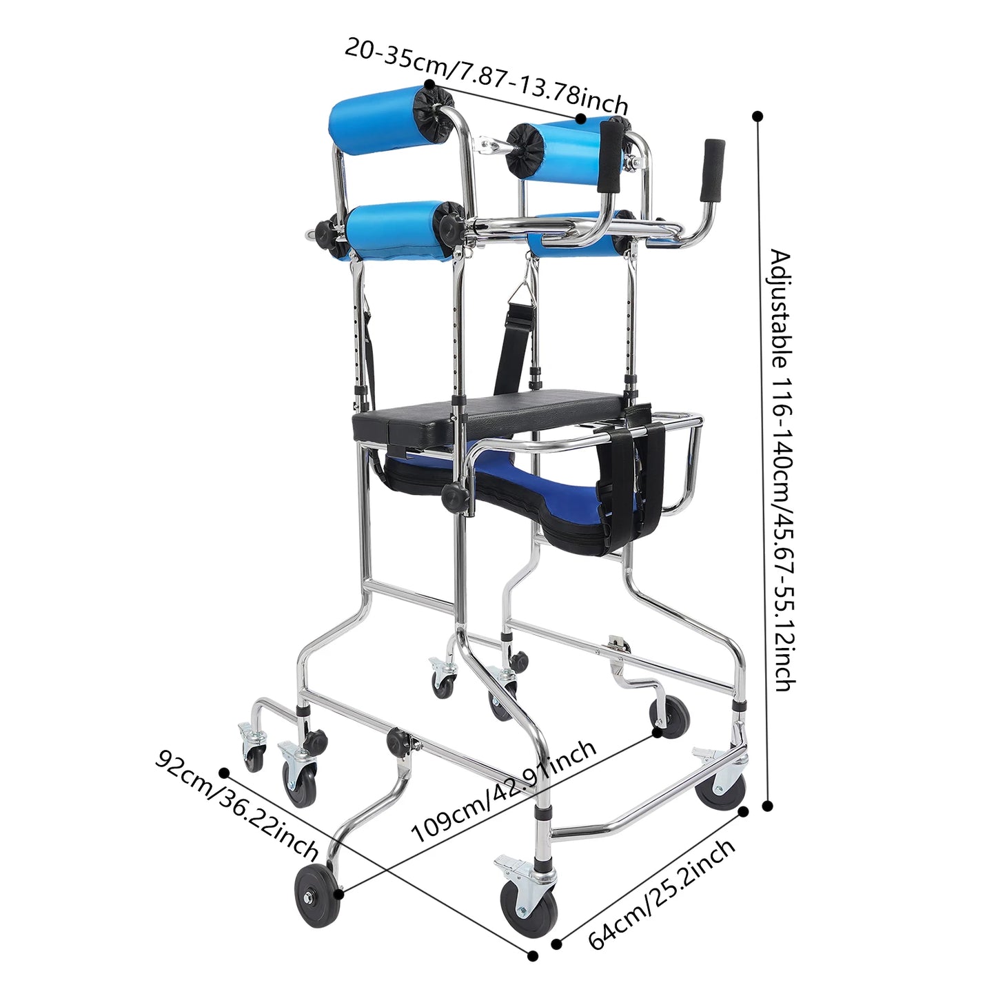 Adjustable Adult Walker Standing Rollator 8 Wheels 6 Brakes 220LBS Load Height & Width Adjustable for Elderly Mobility Aid