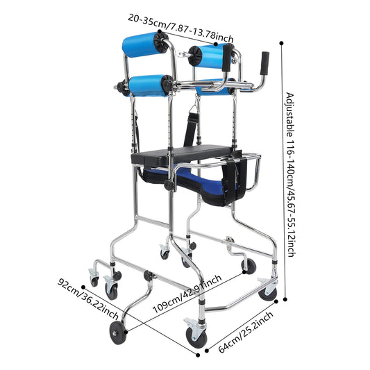 Adjustable Adult Walker Standing Rollator 8 Wheels 6 Brakes 220LBS Load Height & Width Adjustable for Elderly Mobility Aid