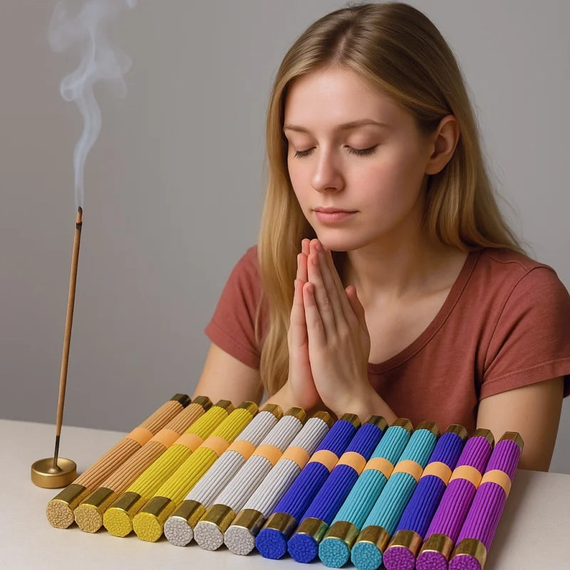 Natural Blessing Ceremony Incense Sticks for Health Love and Wealth with Incense Holder 91pcs Natural Sandalwood