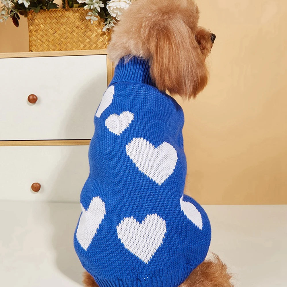 Cute Dog Sweater with Heart Pattern Warm Pet Jumper Cat Puppy Coat Jacket Winter Knitwear for Small and Big Dogs