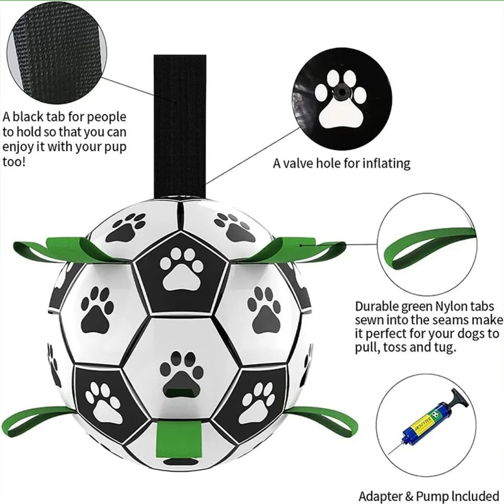 Durable Soccer Pet Toy With Straps For Dogs Chewing Training Playing Teeth Cleaning Interactive Retrieval