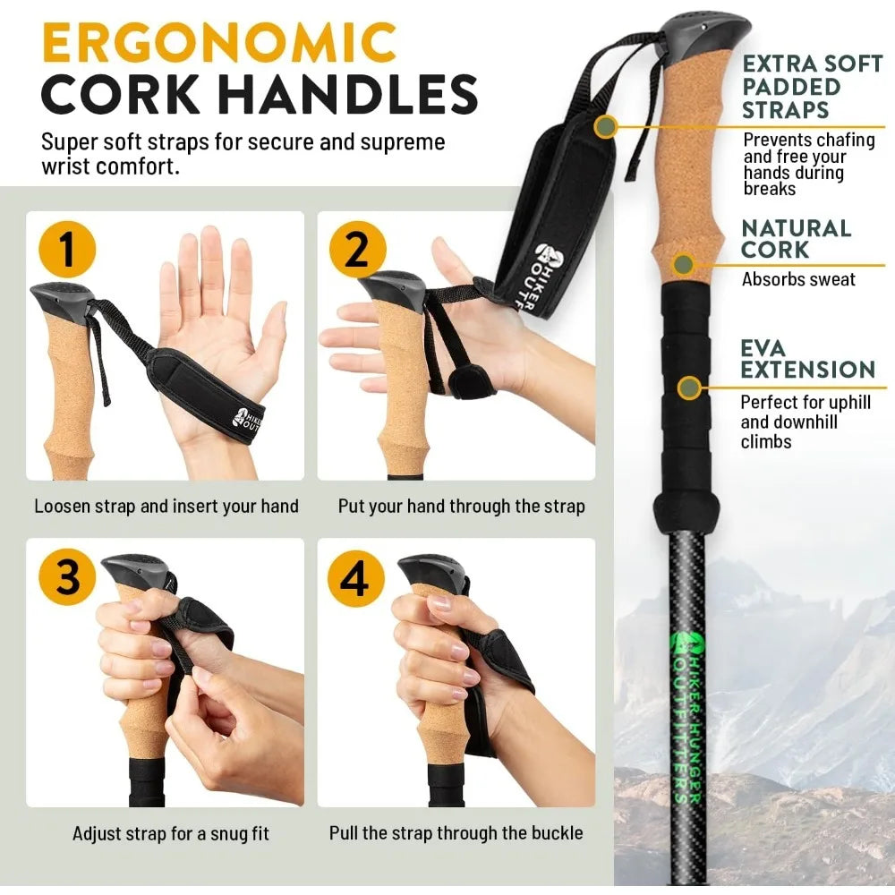Hot Sale - 100% Carbon Fiber Trekking Poles by USA Brand - Ultra Strong Lightweight Collapsible Hiking Poles with Cork