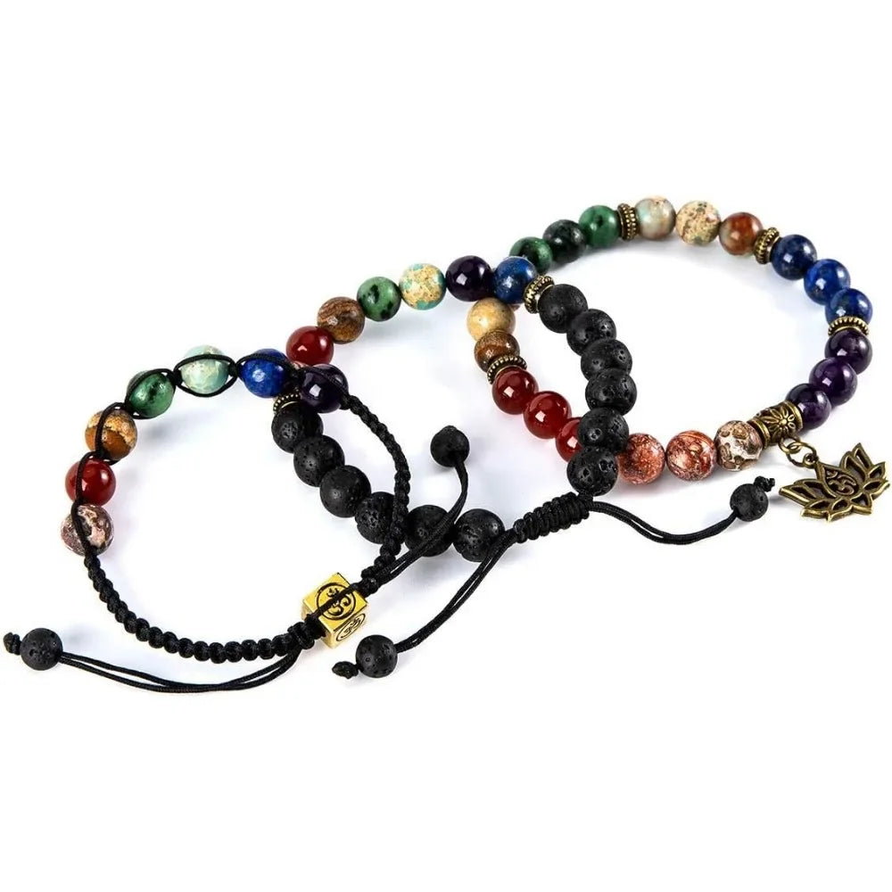 Chakra Bead Bracelets for Women 8mm 7 Chakra Bracelet Set with Real Stones Yoga Gemstone Jewelry 3 Pack