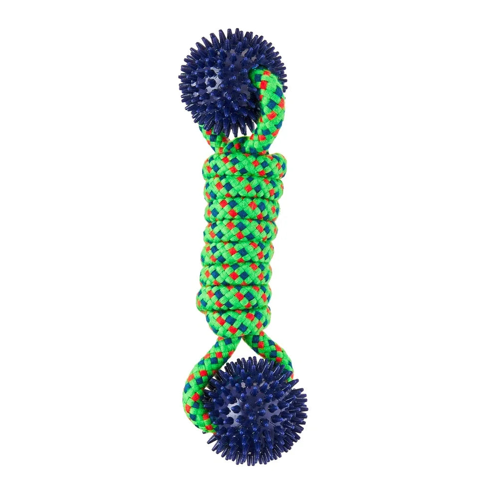 Durable Dog Chew Toy with Rope Coil and Spiky Balls for Tug of War and Fetch Play for Moderate Chewers