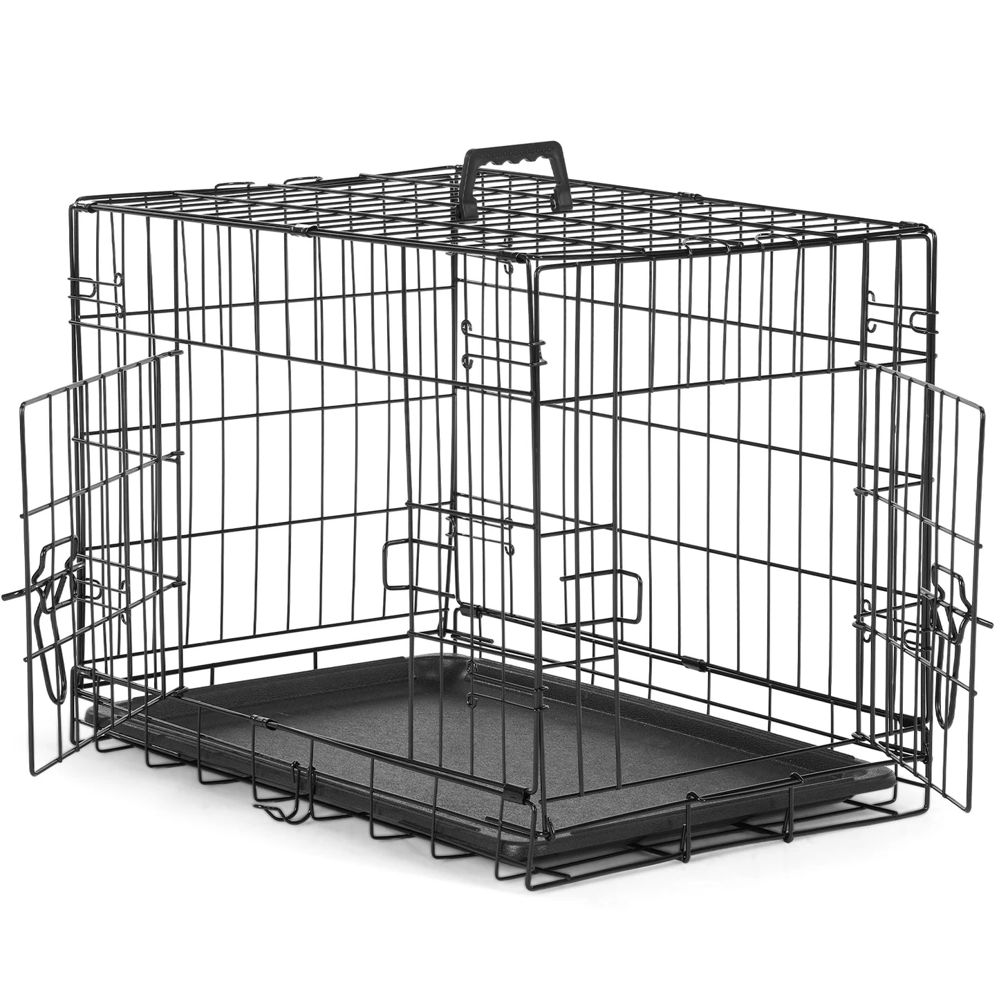 JHK Double Door Folding Metal Wire Dog Cage with Plastic Leak Proof Pan Tray Extra Large Pet Kennel for Indoor and Outdoor Travel