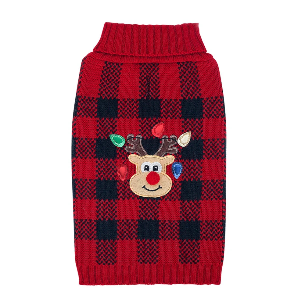Plaid Dog Sweater Turtleneck Knitted Warm Winter Clothes for Small Medium Dogs and Cats