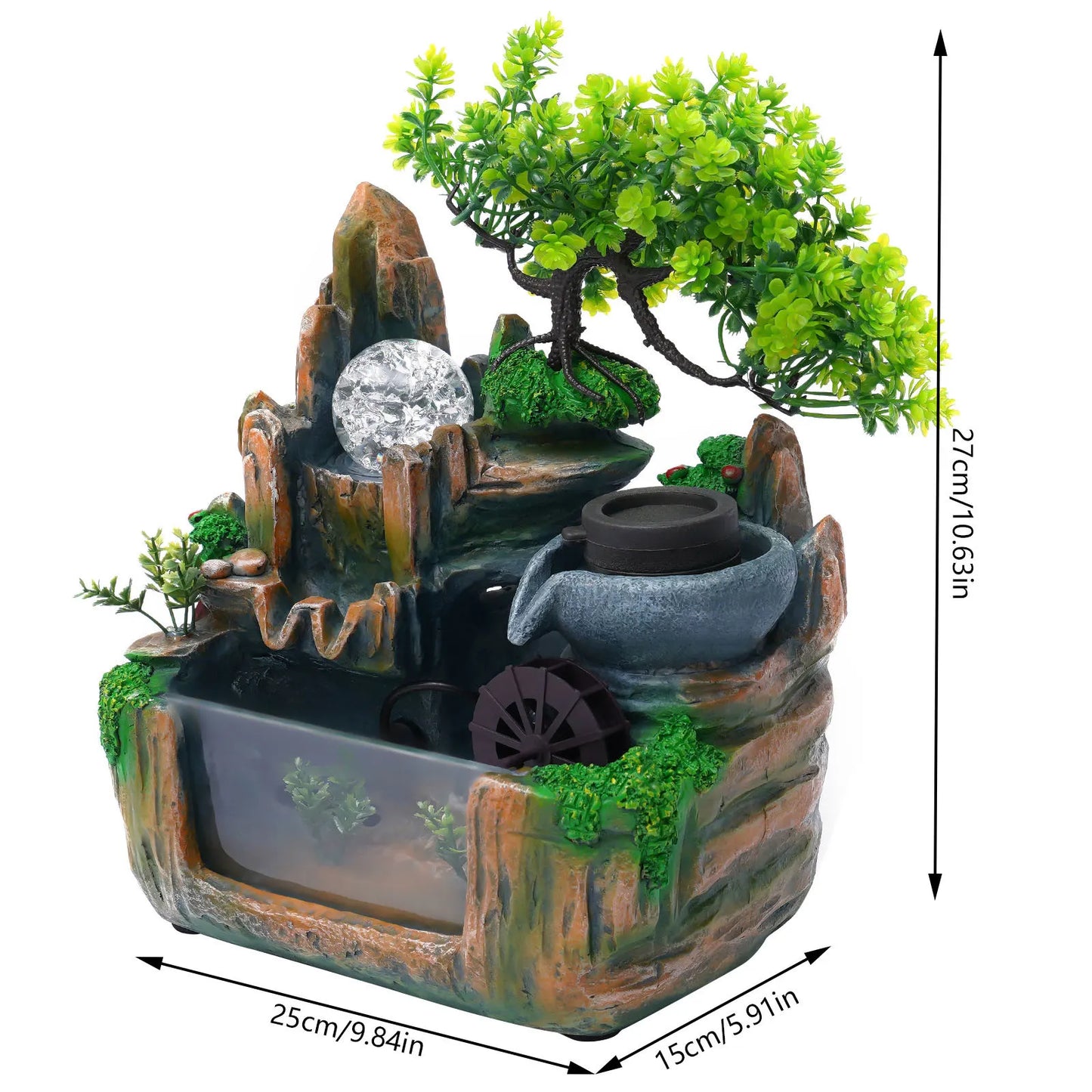Bonsai Tree Rock Water Fountains Indoor Tabletop Waterfall with LED Light Desktop Decoration Home Decor Office Gifts
