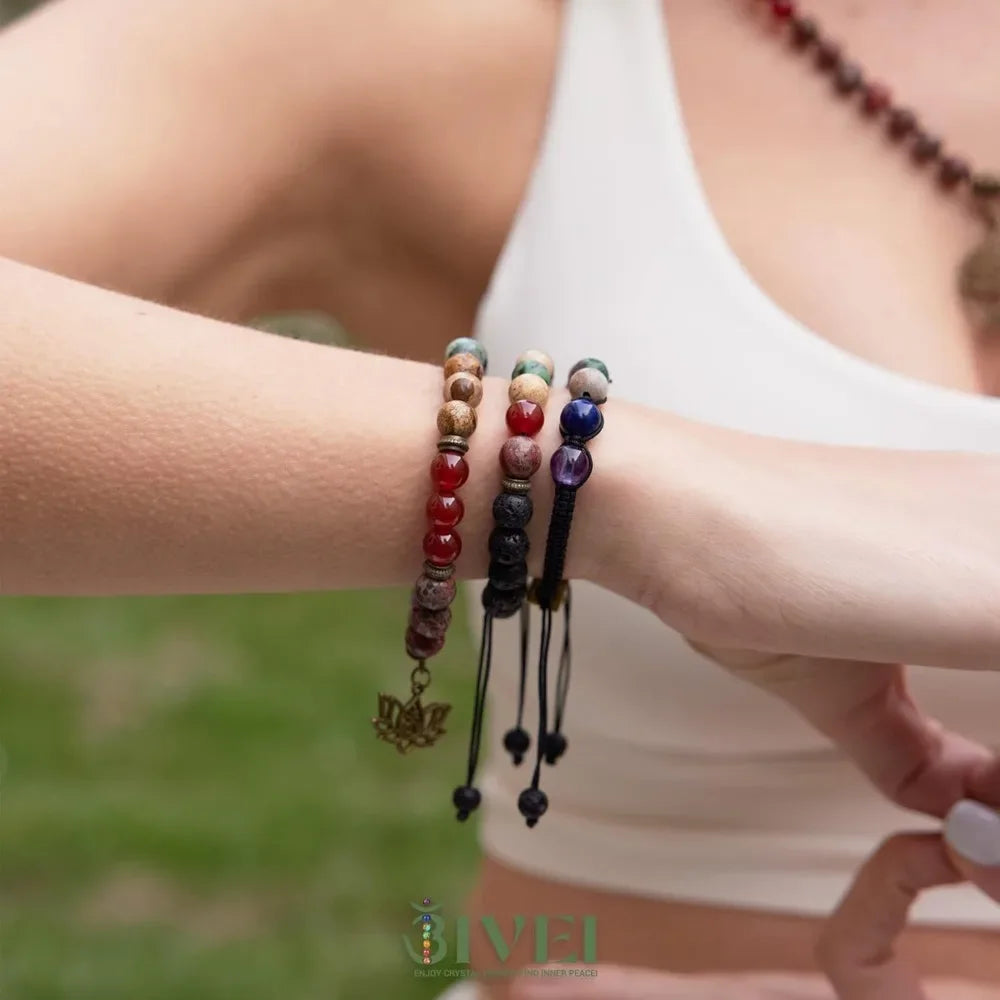 Chakra Bead Bracelets for Women 8mm 7 Chakra Bracelet Set with Real Stones Yoga Gemstone Jewelry 3 Pack