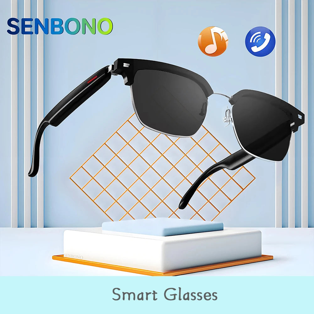 Senbono New Smart Wireless Bluetooth Glasses Music Listening Phone Answering Fashion Anti Blue Light Glasses