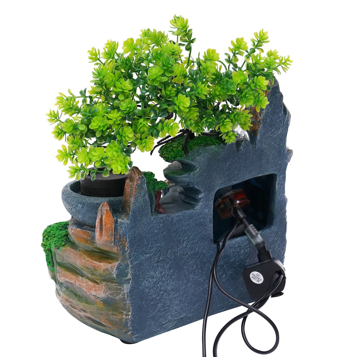 Bonsai Tree Rock Water Fountains Indoor Tabletop Waterfall with LED Light Desktop Decoration Home Decor Office Gifts