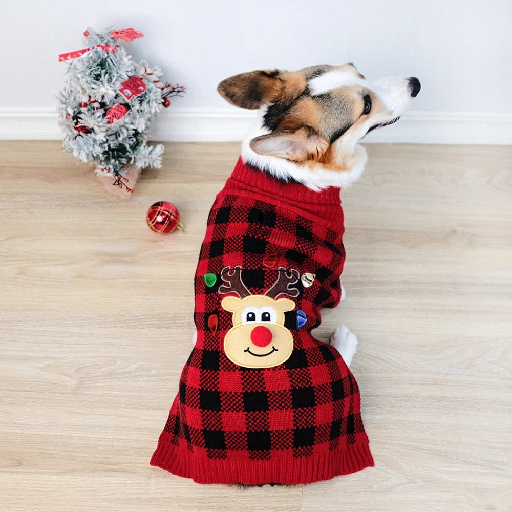 Plaid Dog Sweater Turtleneck Knitted Warm Winter Clothes for Small Medium Dogs and Cats