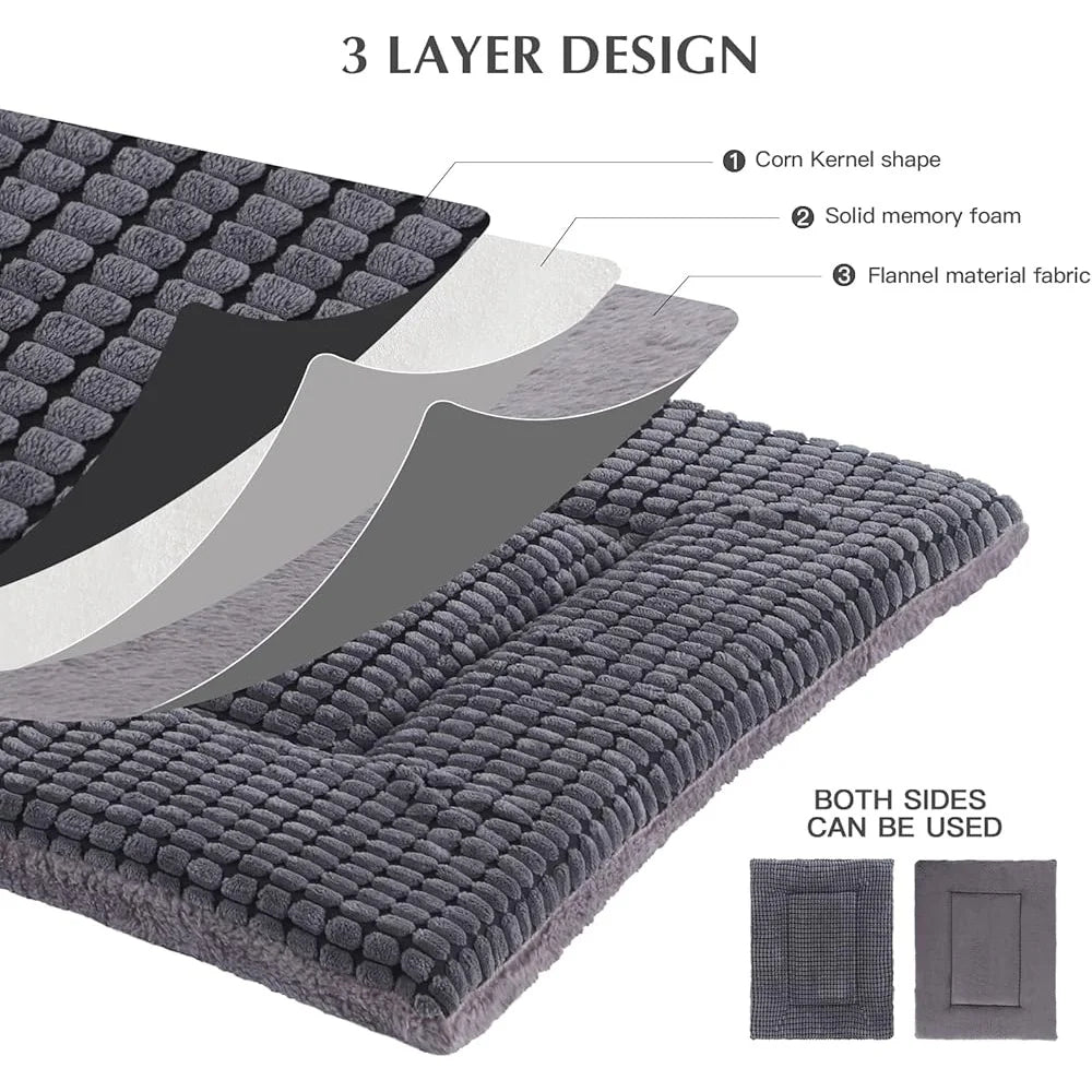 Reversible Dog Bed Mat Memory Foam Soft Washable Pet Cushion Durable Comfortable Sleeping Mattress for Small and Medium Dogs