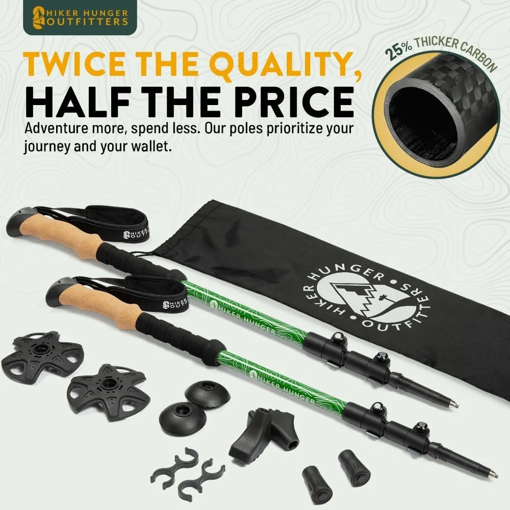 Hot Sale - 100% Carbon Fiber Trekking Poles by USA Brand - Ultra Strong Lightweight Collapsible Hiking Poles with Cork