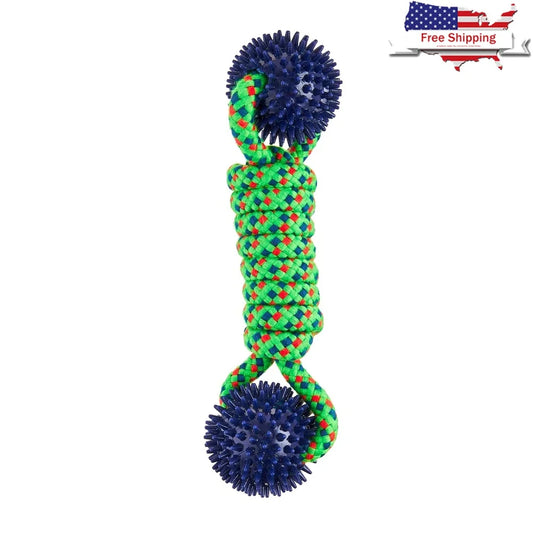 Durable Dog Chew Toy with Rope Coil and Spiky Balls for Tug of War and Fetch Play for Moderate Chewers