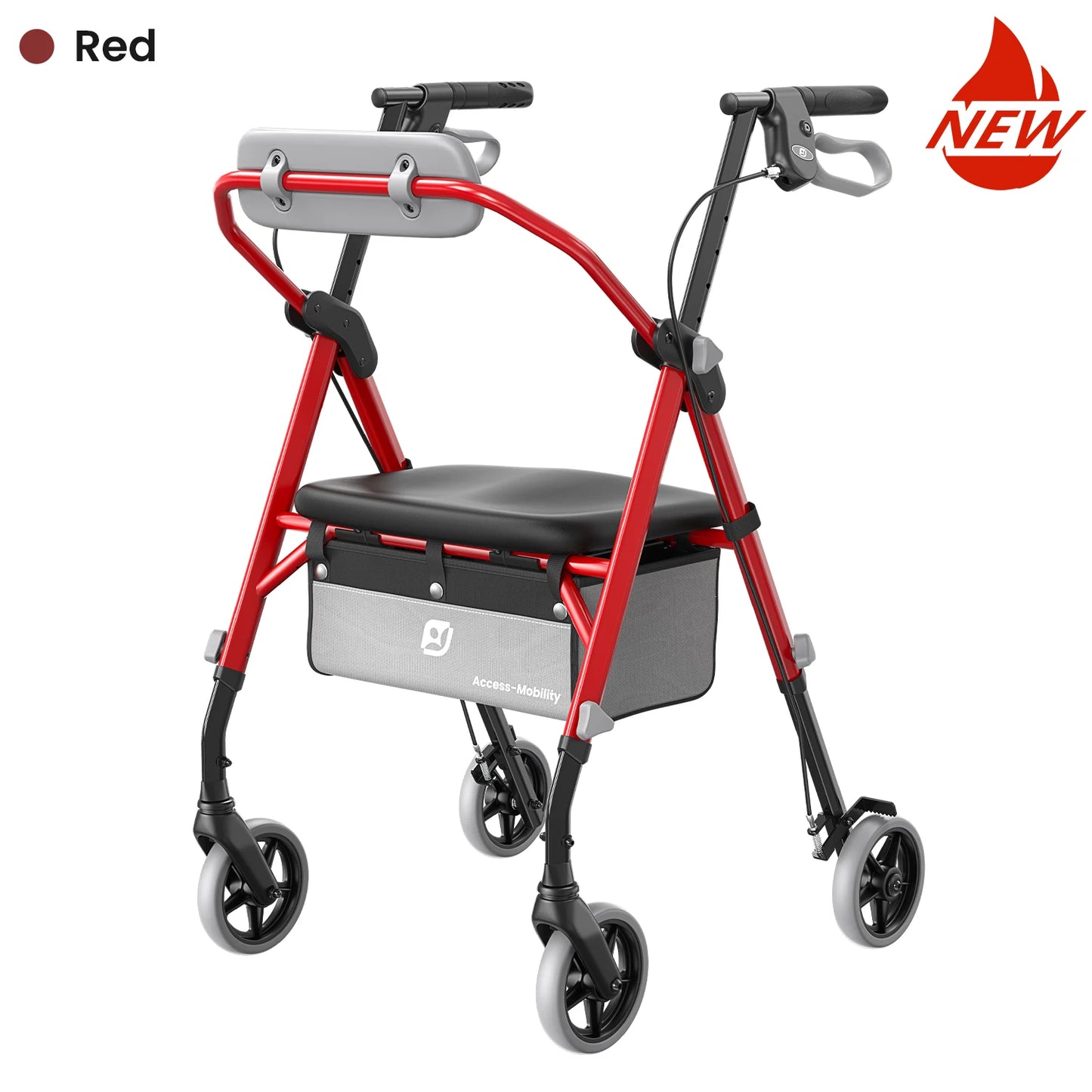 MAIDeSITe Foldable 4 Wheel Rollator Walker with Seat, Walker for Seniors with Carbon Steel , 6" Big Wheels for All Terrain