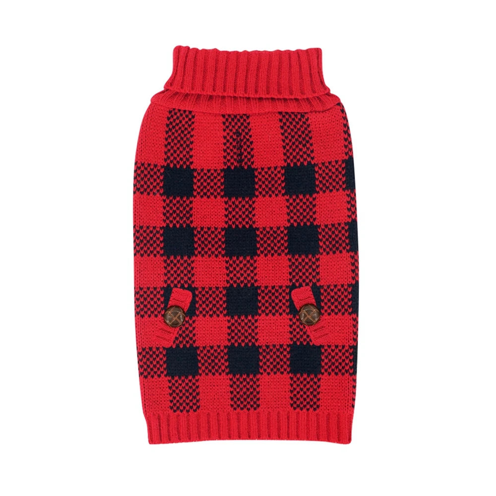 Plaid Dog Sweater Turtleneck Knitted Warm Winter Clothes for Small Medium Dogs and Cats