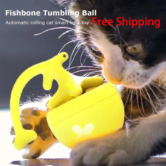 Pet Toy Fish Bone Spinning Ball for Cats Automatic Electric Teasing Toy to Relieve Boredom