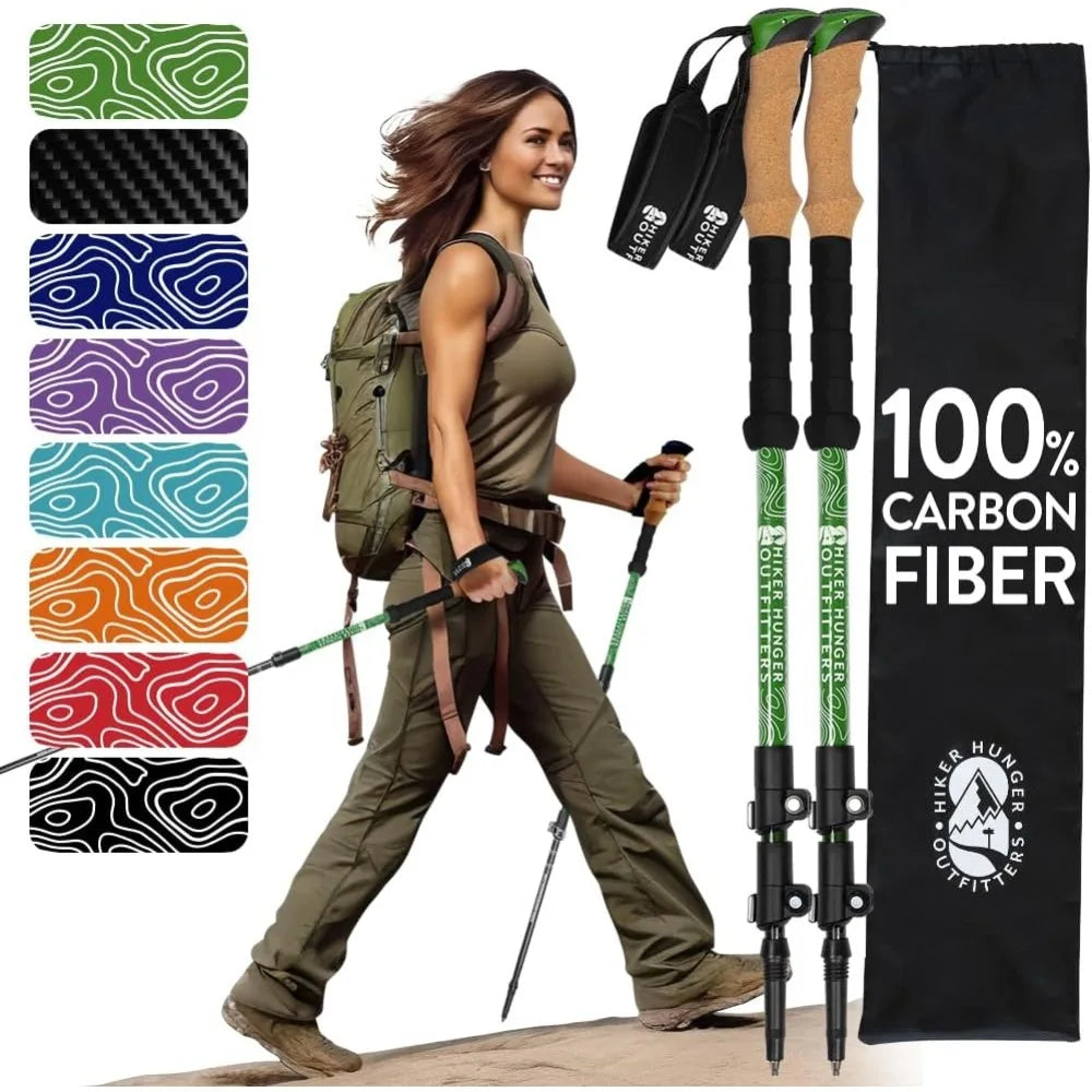 Hot Sale - 100% Carbon Fiber Trekking Poles by USA Brand - Ultra Strong Lightweight Collapsible Hiking Poles with Cork